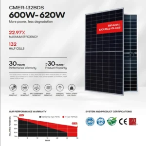پنل خورشیدی 620 وات مونو کریستال بایفشیال برند AE SOLAR سری METEOR